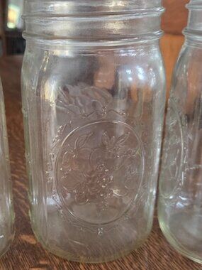Clear Glass Wide Mouth Ball Mason Jars with Measurement and Fruit Embossing